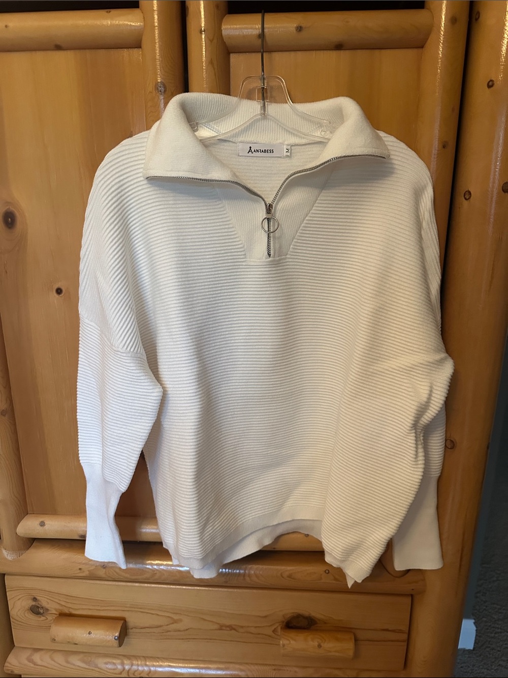 Andress WhiteRibbed Half-Zip Sweater Pullover